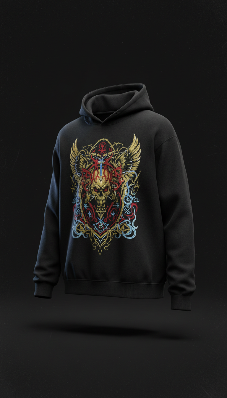 Heavyweight Hoodie With Gothic Artwork